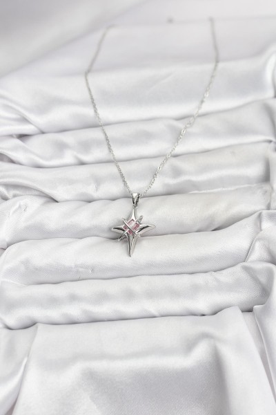 316l çelik Gümüş Renk Zirkon Taşlı Kutup Yıldızı Model Kadın Kolye