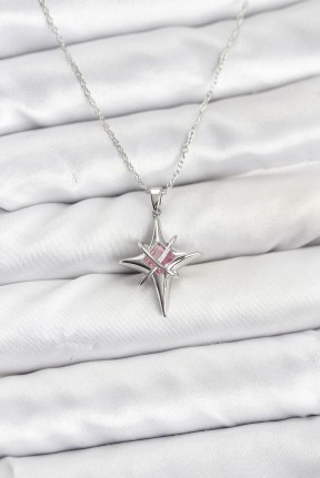 316l çelik Gümüş Renk Zirkon Taşlı Kutup Yıldızı Model Kadın Kolye