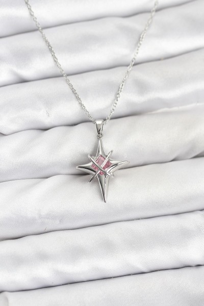 316l çelik Gümüş Renk Zirkon Taşlı Kutup Yıldızı Model Kadın Kolye