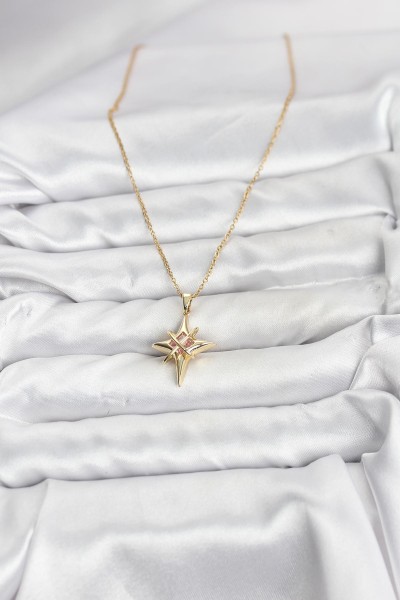 316l çelik Gold Renk Zirkon Taşlı Kutup Yıldızı Model Kadın Kolye