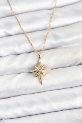 316l çelik Gold Renk Zirkon Taşlı Kutup Yıldızı Model Kadın Kolye