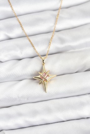 316l çelik Gold Renk Zirkon Taşlı Kutup Yıldızı Model Kadın Kolye