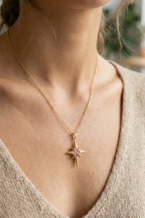 316l çelik Gold Renk Zirkon Taşlı Kutup Yıldızı Model Kadın Kolye