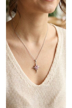 316l çelik Gümüş Renk Zirkon Taşlı Kutup Yıldızı Model Kadın Kolye