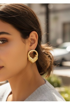 Pirinç Gold Renk Halka Sarmal Model Vintage Kadın Küpe