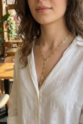 Pirinç Gold Renk Yıldızlı Kadın Y Kolye
