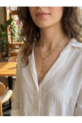 Pirinç Gold Renk Yıldızlı Kadın Y Kolye