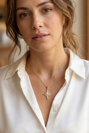 316l çelik Zincir Gold Renk Kutup Yıldızı Model Zirkon Taşlı Kadın Kolye