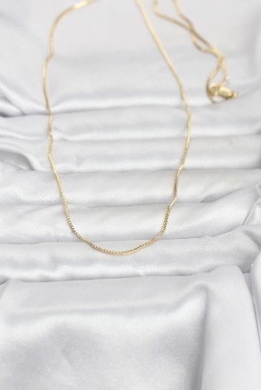 Cm 14k Gold Renk İnce Kare Zincirli Model 60 Cm Kadın Kolye