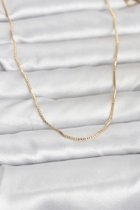 Cm 14k Gold Renk İnce Kare Zincirli Model 60 Cm Kadın Kolye