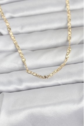 Cm 14k Gold Renk Lazer Zincirli Model 60 Cm Kadın Kolye