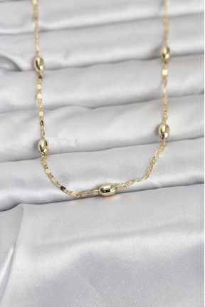 Cm 14k Gold Renk Damla Topçuklu Zincir Model 60 Cm Kadın Kolye