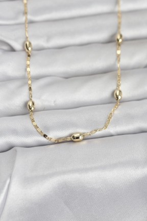 Cm 14k Gold Renk Damla Topçuklu Zincir Model 60 Cm Kadın Kolye