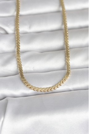 Cm 14k Gold Renk Yassı Ezme Zincir Model 60 Cm Kadın Kolye