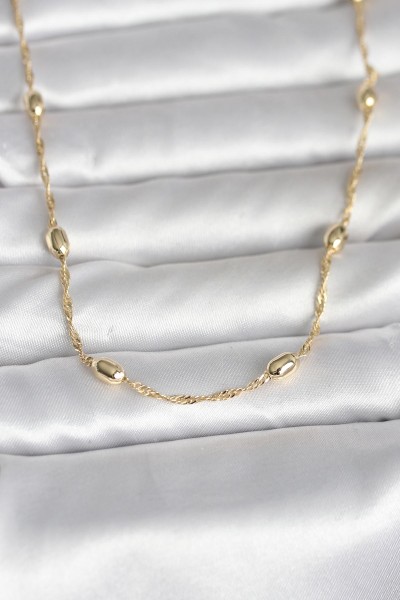 Cm 14k Gold Renk Burgu Zincirli Damla Topçuk Model 45 Cm Kadın Kolye