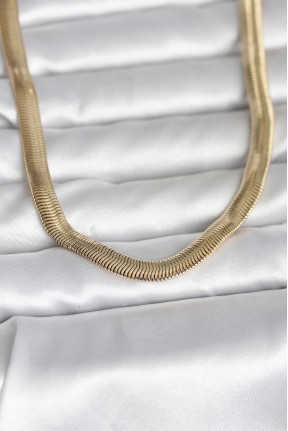 Cm 14k Gold Renk Kalın Yassı Yılan Zincir Model 45 Cm Kadın Kolye Cm 14k Gold Renk Kalın Yassı Yılan Zincir Model 45 Cm Kadın Kolye