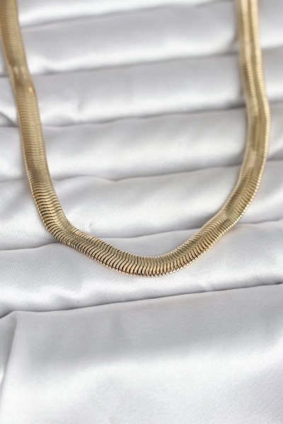 Cm 14k Gold Renk Kalın Yassı Yılan Zincir Model 45 Cm Kadın Kolye Cm 14k Gold Renk Kalın Yassı Yılan Zincir Model 45 Cm Kadın Kolye