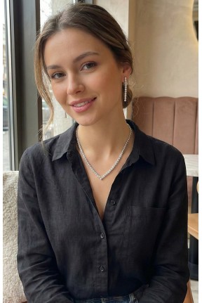 Gümüş Renk Zirkon Taşlı Kadın Kolye Küpe Seti Gümüş Renk Zirkon Taşlı Kadın Kolye Küpe Seti