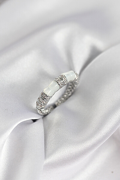 Zirkon Taşlı Kemik Model Gümüş Renk Kadın Yüzük