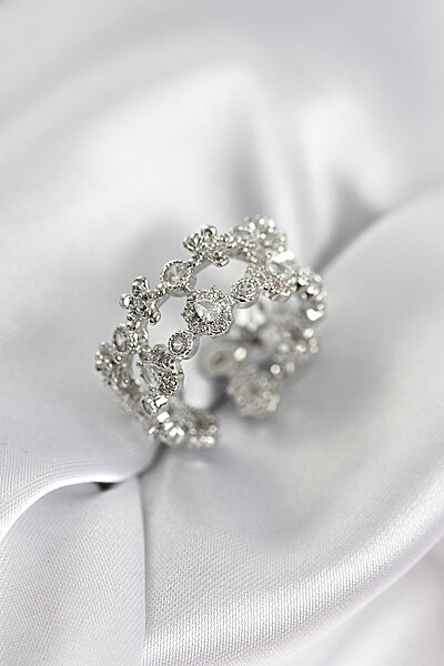 Zirkon Taşlı 2'li Model Gümüş Renk Kadın Yüzük