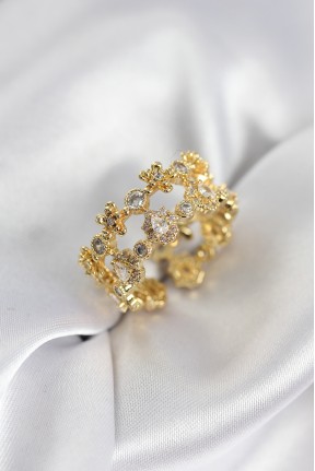 Zirkon Taşlı 2'li Model Gold Renk Kadın Yüzük Zirkon Taşlı 2'li Model Gold Renk Kadın Yüzük