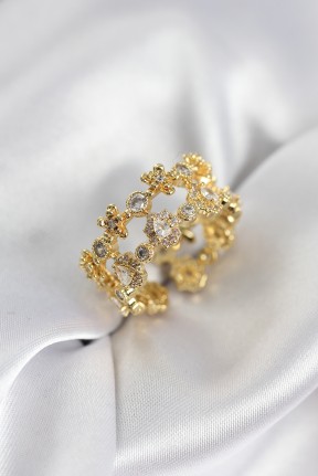 Zirkon Taşlı 2'li Model Gold Renk Kadın Yüzük Zirkon Taşlı 2'li Model Gold Renk Kadın Yüzük