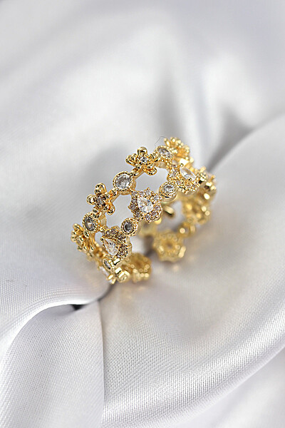 Zirkon Taşlı 2'li Model Gold Renk Kadın Yüzük Zirkon Taşlı 2'li Model Gold Renk Kadın Yüzük