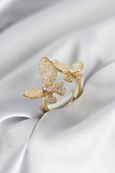 Gold Renk Beyaz Kelebek Model Zirkon Taşlı Kadın Yüzük