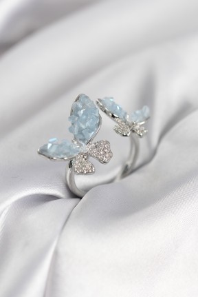 Gümüş Renk Mavi Kelebek Model Zirkon Taşlı Kadın Yüzük Gümüş Renk Mavi Kelebek Model Zirkon Taşlı Kadın Yüzük