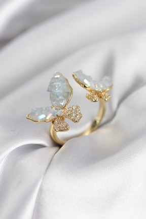 Gold Renk Mavi Kelebek Model Zirkon Taşlı Kadın Yüzük Gold Renk Mavi Kelebek Model Zirkon Taşlı Kadın Yüzük