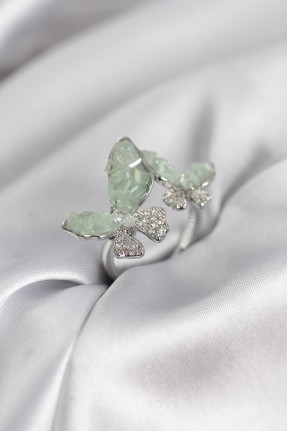 Gümüş Renk Su Yeşili Kelebek Model Zirkon Taşlı Kadın Yüzük Gümüş Renk Su Yeşili Kelebek Model Zirkon Taşlı Kadın Yüzük