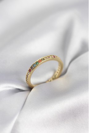Gold Renk Sıralı Renkli Zirkon Taşlı Kadın Yüzük Gold Renk Sıralı Renkli Zirkon Taşlı Kadın Yüzük