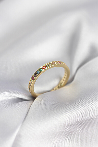 Gold Renk Sıralı Renkli Zirkon Taşlı Kadın Yüzük Gold Renk Sıralı Renkli Zirkon Taşlı Kadın Yüzük