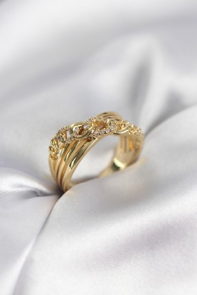 Gold Renk Zirkon Taşlı Zincir Model Kadın Yüzük Gold Renk Zirkon Taşlı Zincir Model Kadın Yüzük