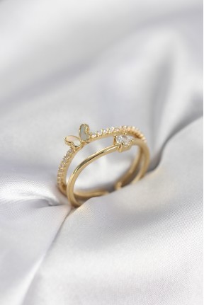 Gold Renk 2'li Zirkon Taşlı Kelebek Model Kadın Yüzük Gold Renk 2'li Zirkon Taşlı Kelebek Model Kadın Yüzük