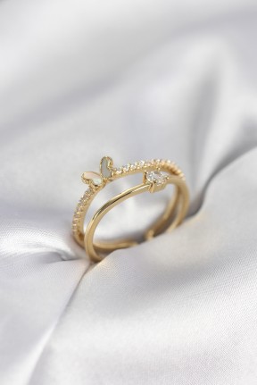 Gold Renk 2'li Zirkon Taşlı Kelebek Model Kadın Yüzük Gold Renk 2'li Zirkon Taşlı Kelebek Model Kadın Yüzük