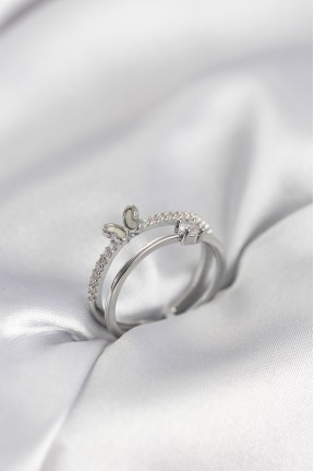 Gümüş Renk 2'li Zirkon Taşlı Kelebek Model Kadın Yüzük Gümüş Renk 2'li Zirkon Taşlı Kelebek Model Kadın Yüzük