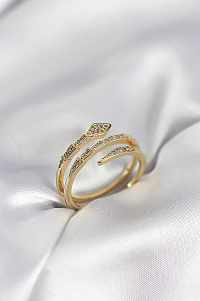 Yılan Model Gold Renk Zirkon Taşlı Kadın Yüzük