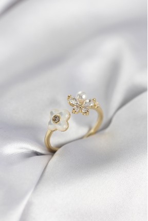 Gold Renk Sedefli çiçek Model Kadın Yüzük Gold Renk Sedefli çiçek Model Kadın Yüzük