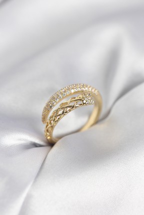 Gold Renk Zirkon Taşlı Sarmal Kadın Yüzük Gold Renk Zirkon Taşlı Sarmal Kadın Yüzük