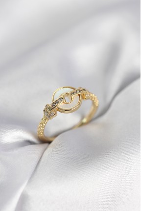 Gold Renk Daire Form Sedef Ve Zirkon Taşlı Kadın Yüzük Gold Renk Daire Form Sedef Ve Zirkon Taşlı Kadın Yüzük