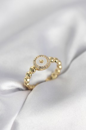 Gold Renk Sedefli Yıldız Model Zirkon Taşlı Kadın Yüzük Gold Renk Sedefli Yıldız Model Zirkon Taşlı Kadın Yüzük