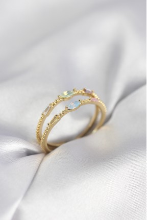 Gold Renk Karışık Renk Zirkon Taşlı Kadın Yüzük Gold Renk Karışık Renk Zirkon Taşlı Kadın Yüzük