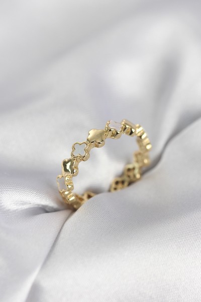 Gold Renk Sedefli Yonca Model Kadın Yüzük Gold Renk Sedefli Yonca Model Kadın Yüzük
