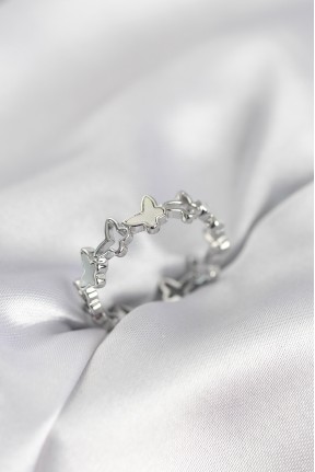 Gümüş Renk Kelebek Model Pirinç Kadın Yüzük Gümüş Renk Kelebek Model Pirinç Kadın Yüzük