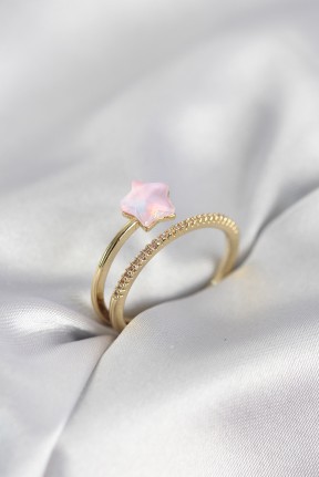 Gold Renk Zirkon Taşlı Pembe Halley Model Kadın Yüzük Gold Renk Zirkon Taşlı Pembe Halley Model Kadın Yüzük