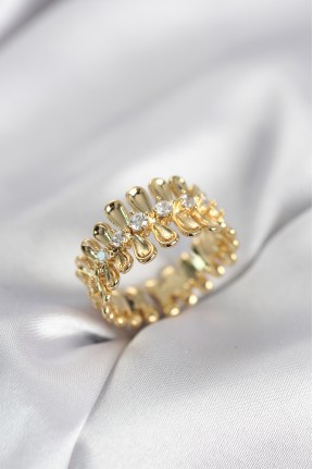 Gold Renk Zirkon Taşlı Sıralı Damla Model Kadın Yüzük Gold Renk Zirkon Taşlı Sıralı Damla Model Kadın Yüzük