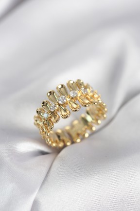 Gold Renk Zirkon Taşlı Sıralı Damla Model Kadın Yüzük Gold Renk Zirkon Taşlı Sıralı Damla Model Kadın Yüzük