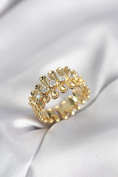 Gold Renk Zirkon Taşlı Sıralı Damla Model Kadın Yüzük Gold Renk Zirkon Taşlı Sıralı Damla Model Kadın Yüzük