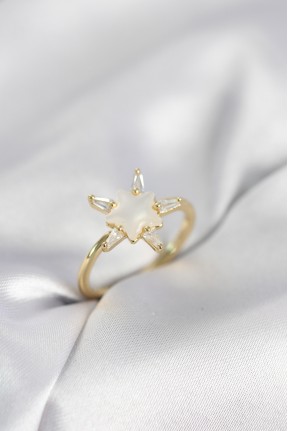 Gold Renk Yıldız Model Sedefli Zirkon Taşlı Kadın Yüzük Gold Renk Yıldız Model Sedefli Zirkon Taşlı Kadın Yüzük